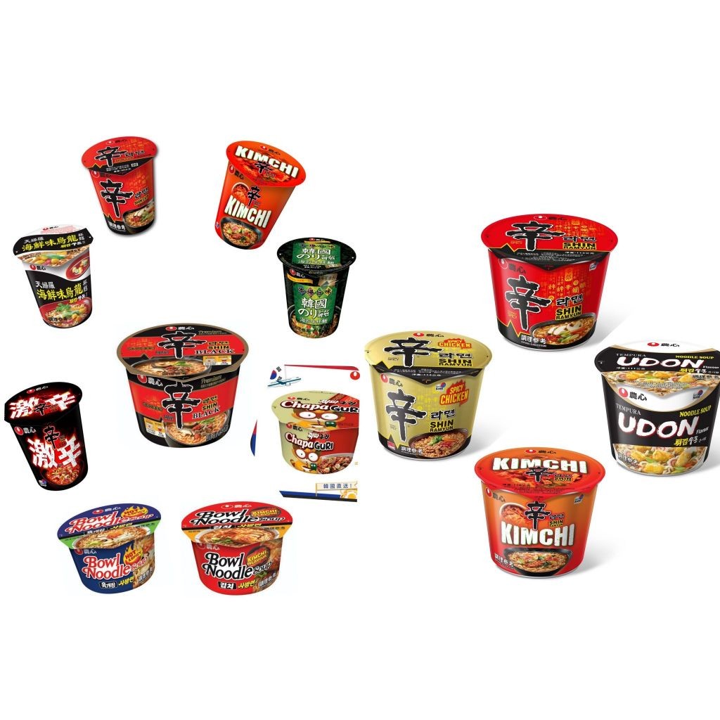 Korea Nongshim Cup Bowl Noodles Spicy Mushrooms/Spicy Cabbage/Tempura Seafood Udon/Spicy Shin Ramen/Seaweed Noodles/Raccoon Fried Sauce Udon/Kimchi Flavor/Spicy Beef Soup/Super Evolution