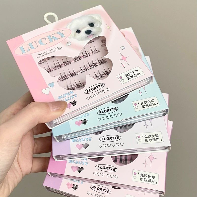 FLORTTE Floral Lolia False Eyelashes Self-Adhesive Glue-Free Removable Segmented Waterproof Natural Simulation Novice Official