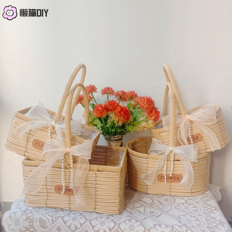 Flower Basket French Pastoral Hand-Made Woven Rattan DIY Confinement Egg Durian Carrying