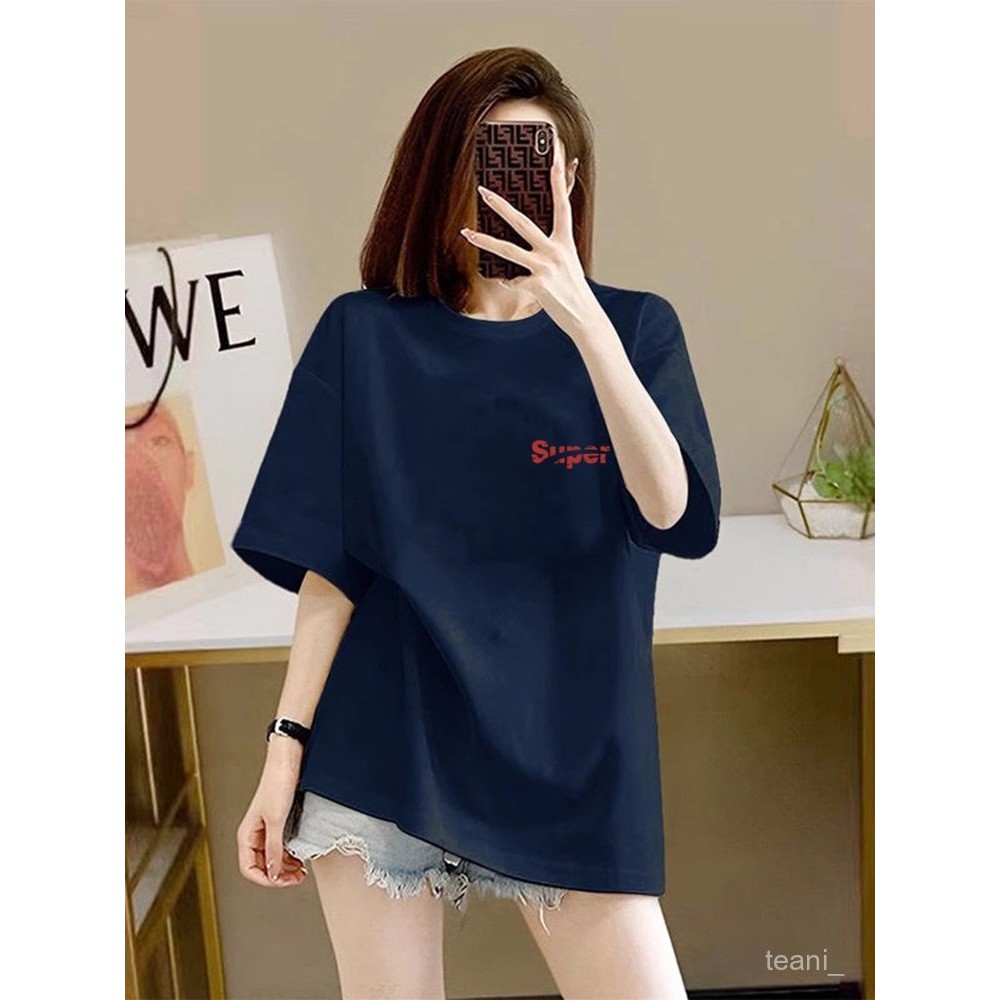 100% Cotton Short-Sleeved T-Shirt Women Tops Korean Style Loose Summer Clothes Fashion Round Neck Printed