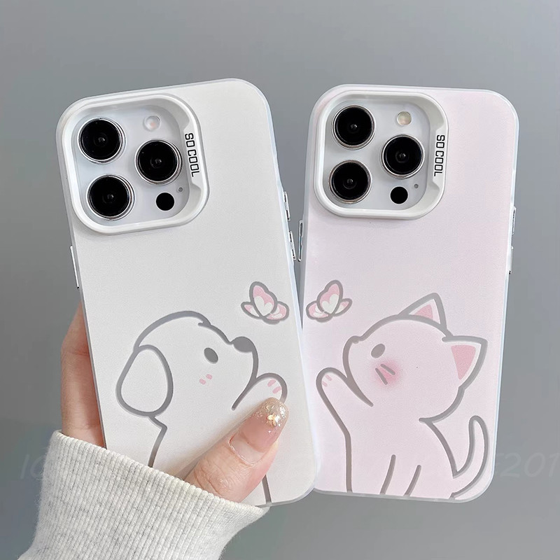 Frosted Butterfly Puppy Cat Apple iPhone 17e 16e 15 14 Plus 13 12 11 Pro Max Hard Shell Shock-Resistant Phone Case