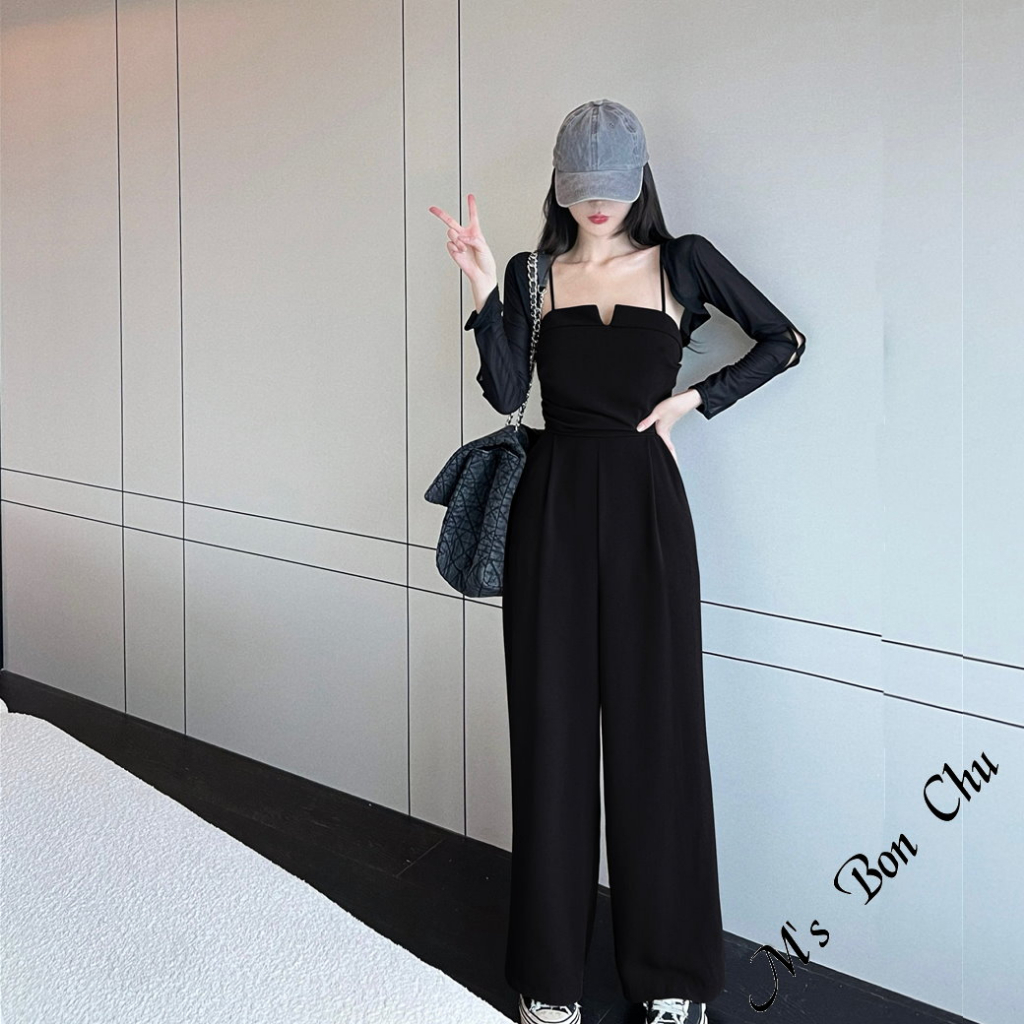 Small V Sling Narrow-Waist Jumpsuit [239] Korean Style Spring Summer INS Thin Shoulder Wide Pants Casual Slim-Fit Girls Suspender Ju Jumpsuit Woman Korean Style Jumpsuit Woman Plus Size Jumpsuit Woman Dress