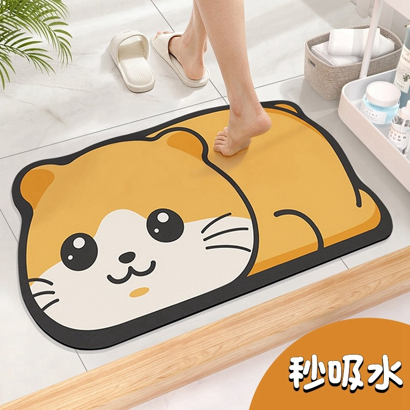 Cute Cartoon Smiley Kitten Carpet Diatomaceous Earth Absorbent Floor Mat Soft Anti-Slip Foot Entrance Scraping Mud karpet ruang tamu