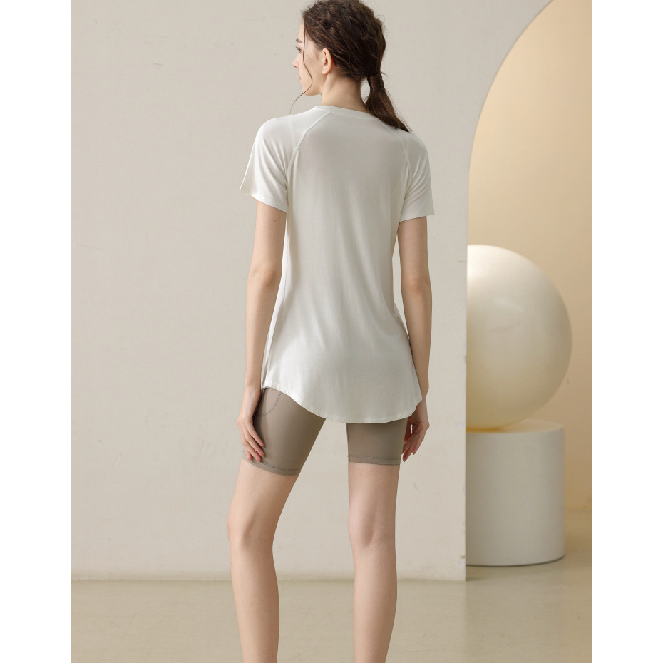 Long Slim-Fit Half-Sleeved Top Modal Version Design Can Cover Buttocks Modified Slimmer Look Yoga Running Fitness Aerobic Sports Loose Flesh Light Quick-Drying