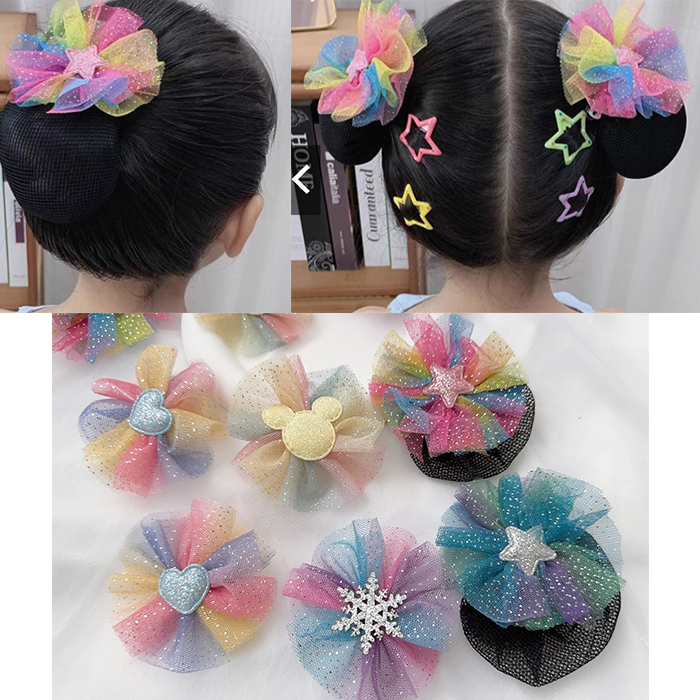 Styling Lace Hair Net Ballet Yarn Clip Wave Flower Small Bag Head Free Ring Storage Baotou Must-Have