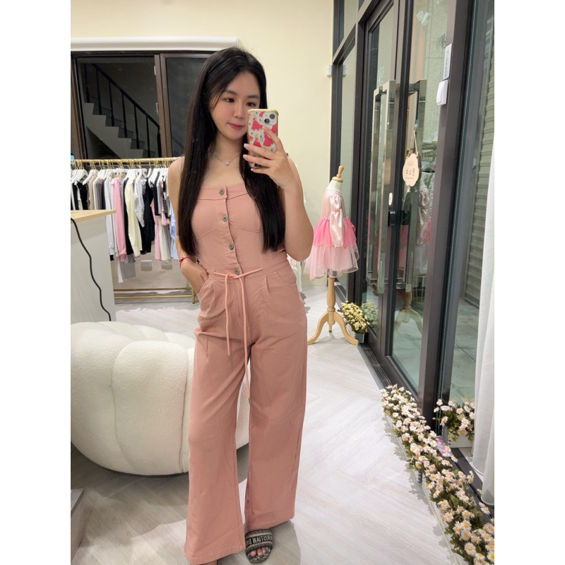 Flat Denim Drawstring Jumpsuit