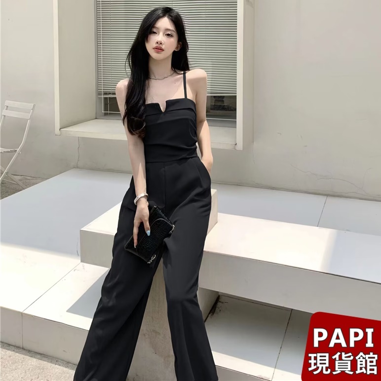 [PAPI] Small V Suspenders Narrow-Waisted Jumpsuit Spring Summer New Style Korean Style INS Slim-fit Slimmer Look Classy Pure Desire Influencer High Waist Sleeveless Jumpsuit Jumpsuit Wide Leg