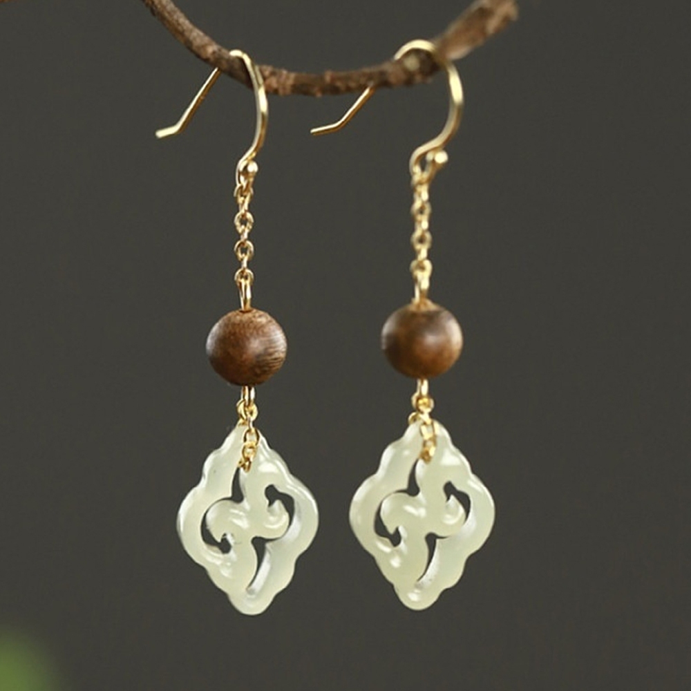 Earrings Earrings-Ear Hooks-Hetian Jade Earrings-Agarwood Earrings-Chinese Style Earrings-Handmade Earrings-New Chinese Earrings-Jade Earrings-Pendant Earrings-Classy Style-Exorcism Nafu-Birthday Gifts-063