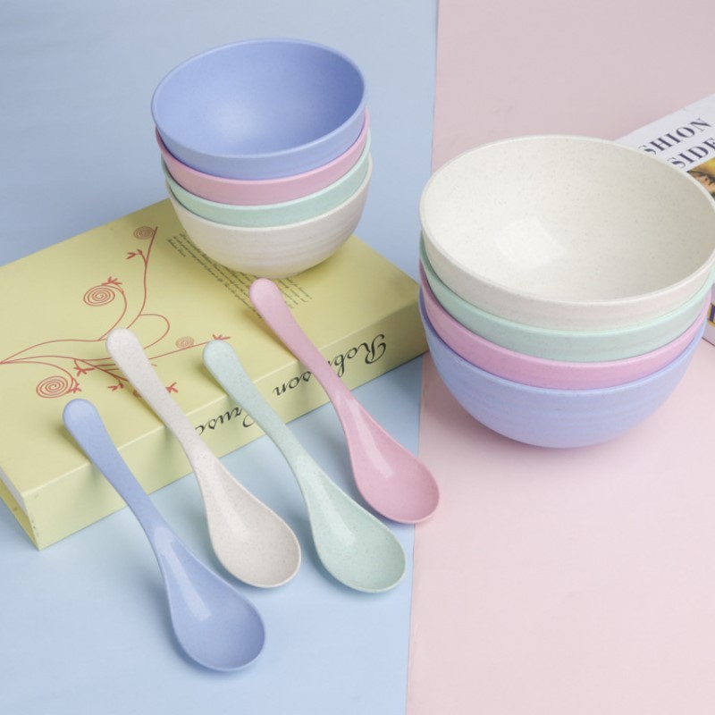 Blessed * Natural Wheat Rice Bowl Soup Spoon Straw Shock-Resistant Non-Toxic Edible Tableware [GE210 DX399]