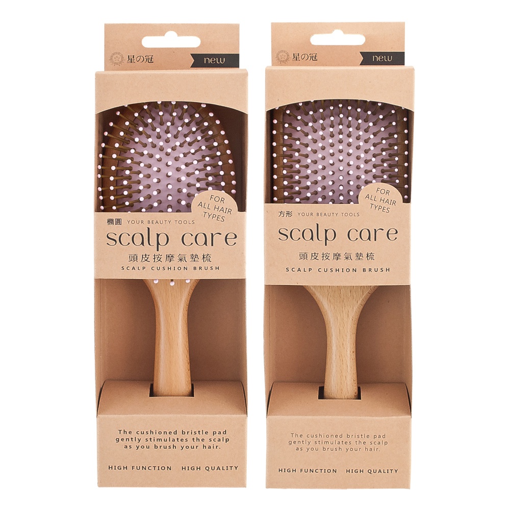 [STAR KING STAR Crown] Scalp Massage Cushion Comb Large High Resilience Beech Wood Anti-Static Anti-Knotting