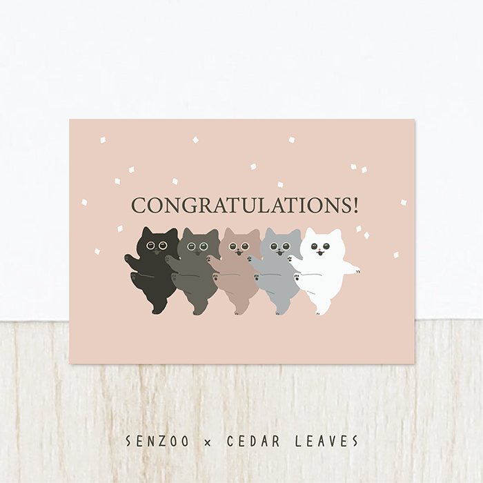 Mori IllustrationReady StockLotus Root Fan-Illustration Cat Celebration Postcard Congratulation Card Universal Greeting Card Cute Cat Thigh Dance Celebration Card Packaging Decoration Card Promotion Salary Raise Graduation Retirement Wedding C
