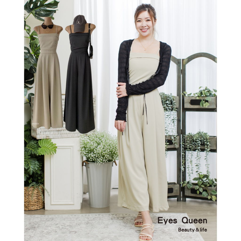 [Eyes Queen] Ready Stock French Sleeveless Suspenders Jumpsuit High Waist Slimmer Look Floor-length Blue Body Pants Straight Floor-to-ce