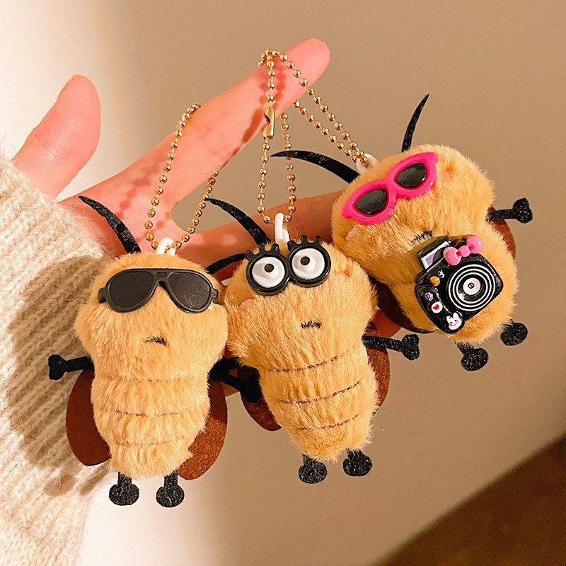 < Bag Charm C3E] Cartoon Plush Cute Funny Cockroach Pendant Keychain Small Pendant|Student Schoolbag Pendant|Cockroach Gift Accessories|Key Ring