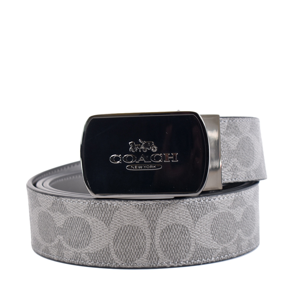 COACH Men's Enamel Buckle Jacquard LOGO Scratch-Resistant Wide Version Belt-Gray