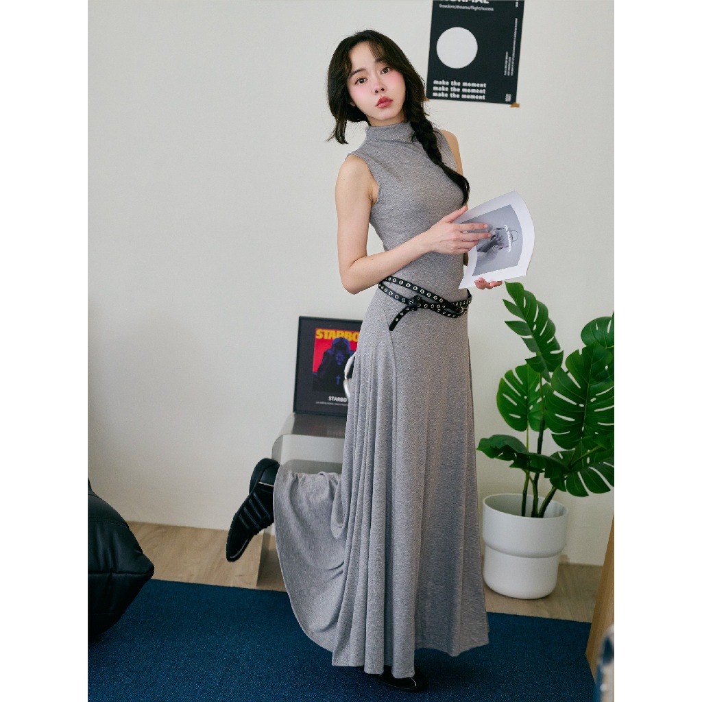 [Nab _ Shop] Micro Collar Sleeveless Long Ocean||230020 Light Gray Black