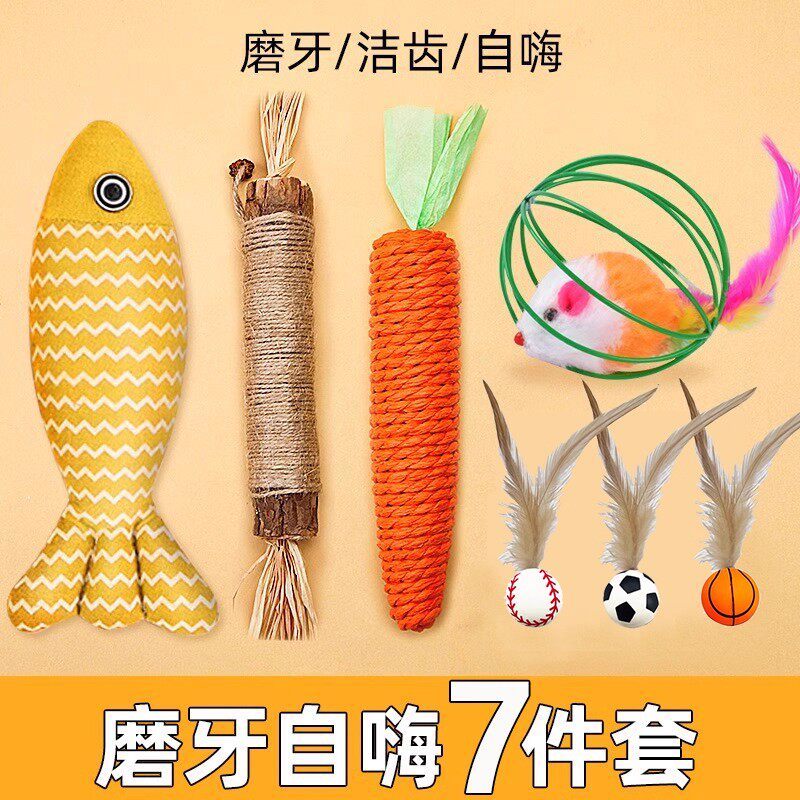Cat Toy Teasing Stick Bouncy Ball Handy Tool Interactive Mint Fish Polygonum Molar Since Hello Relieving Bored