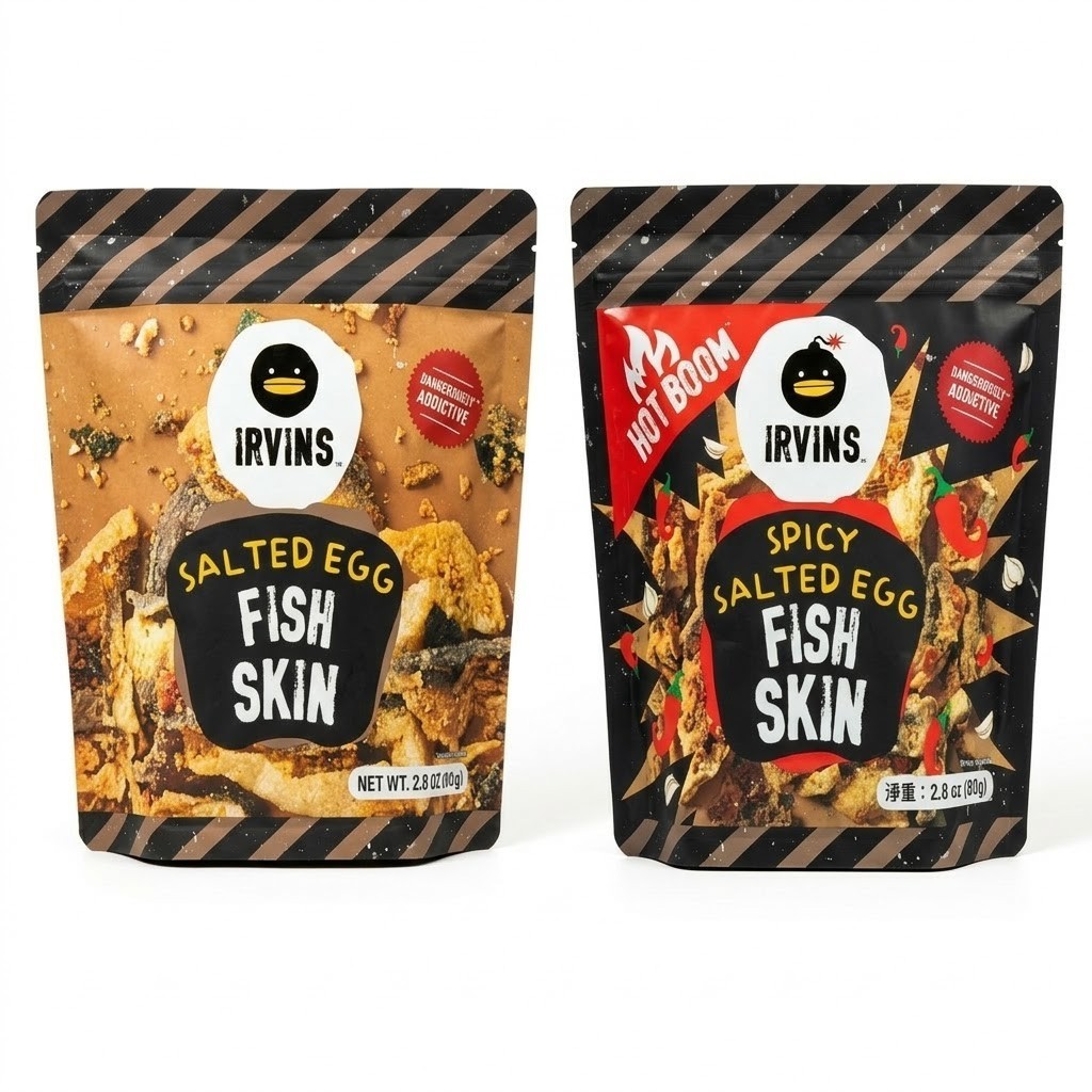 IRVINS Salted Egg Yolk Fish Skin Original Flavor and Spicy Optional Origin Singapore Casual Snacks 80g