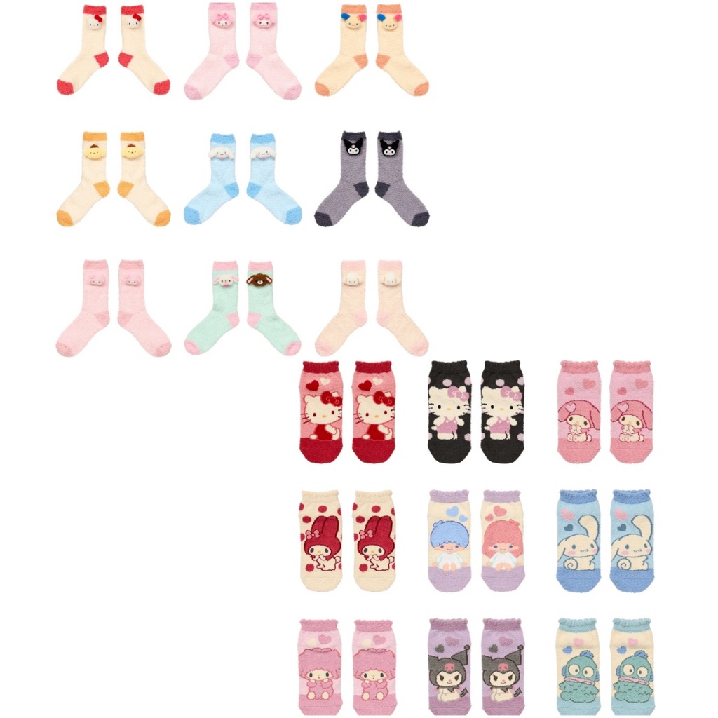 ♥Little Rose Japanese Boutique♥Kitty Melody Kuromi Gemini Big-Eared Dog Pudding Dog Flower Bunny Lamb Honey Bonnie Wheat Flour Gemini Warm Socks Fleece Socks