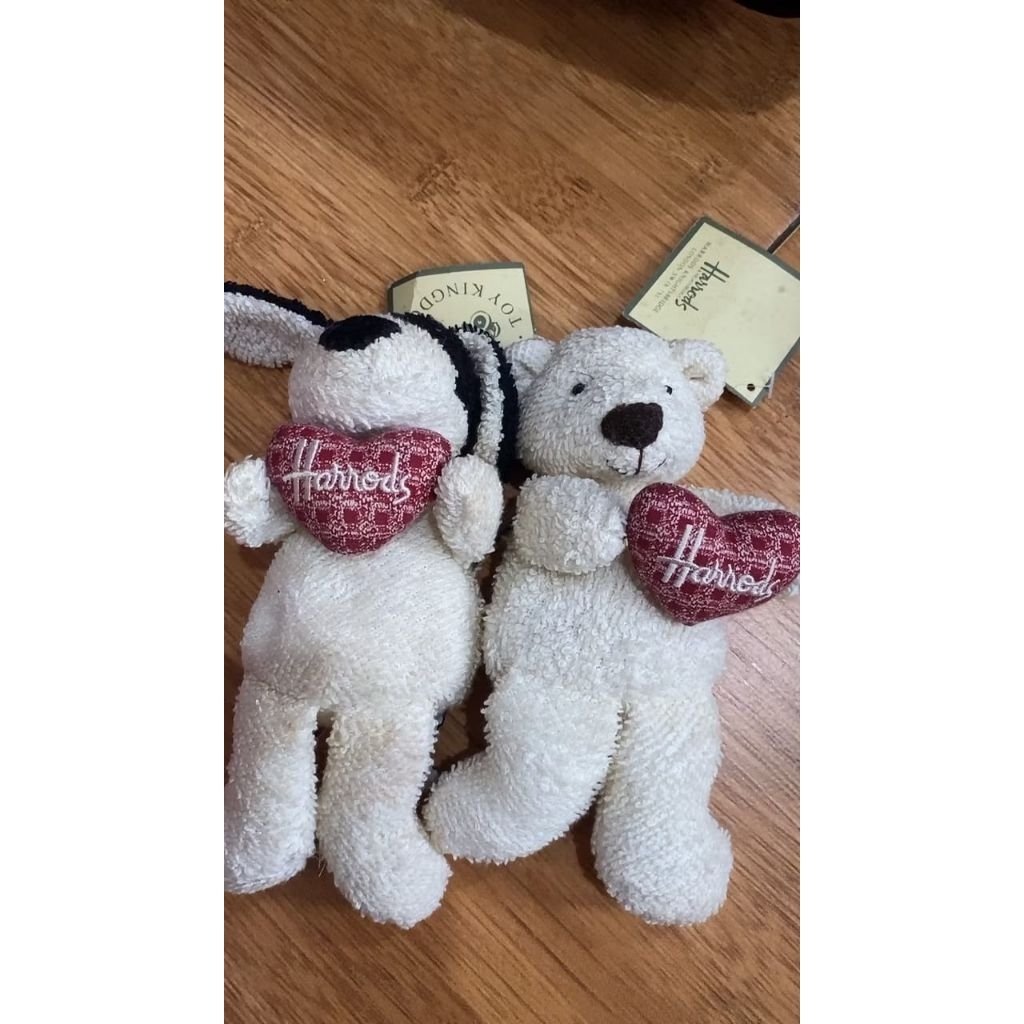 A PAIR OF NEW HARRODS PUPPY & BEAR BRAND DOLLS RARETAG