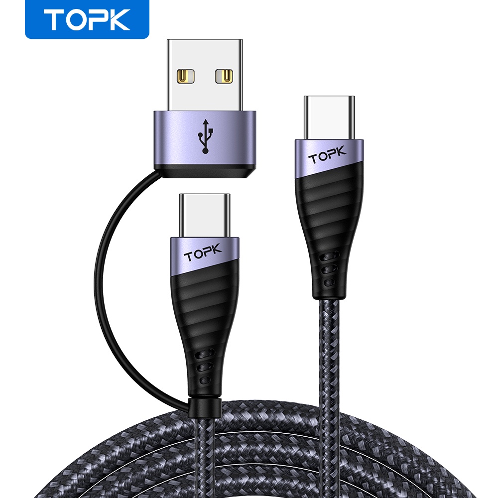 TOPK AD15 60W 2 IN 1 Type C Cable & USB C To Type C PD Fast Charger ...