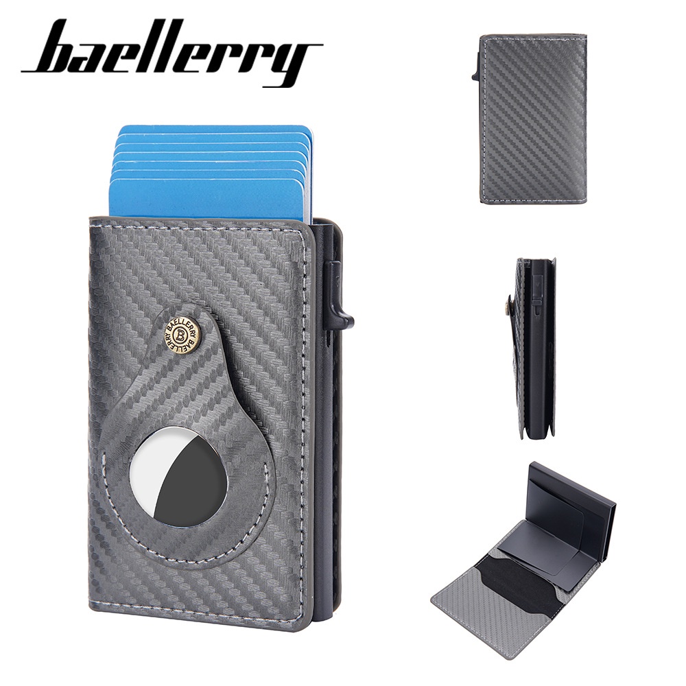 Baellerry Rfid Carbon Fiber Card Holder Anti-magnetic AirTag Tracker Automatic Cartridge Card Wallet for Men