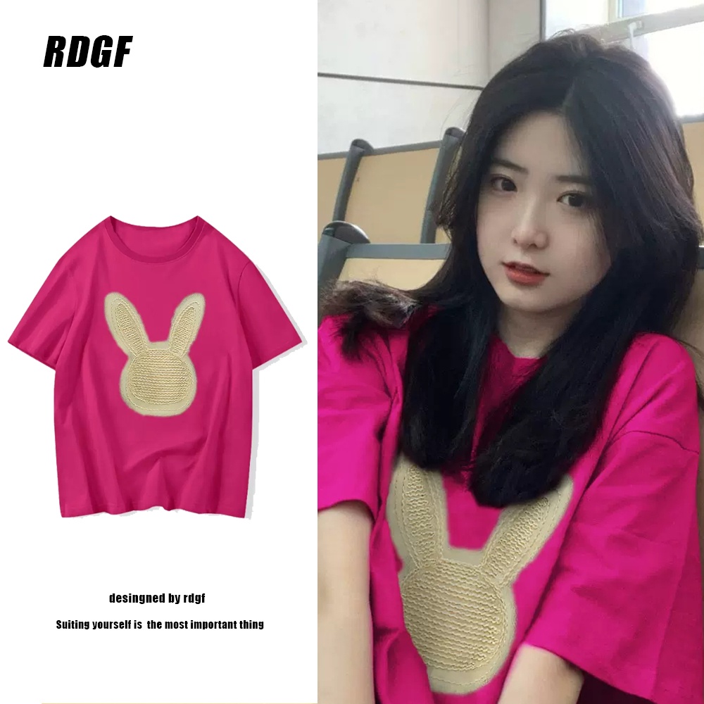 RDGF Dragon fruit color shoulder cartoon short sleeve T-shirt female summer sweet and spicy wind design sense niche port flavor chic top