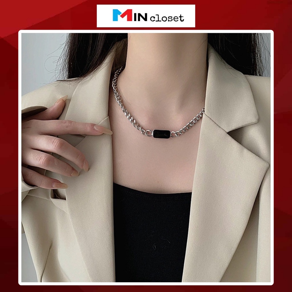 Simple Luxury Hip Hop Style Black Crystal Stone Necklace and Bracelet P74