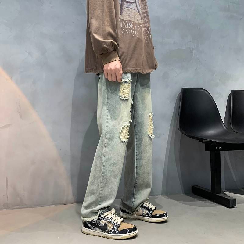 Men's baggy jeans with wide moss tubes standing - Korean hot trend ...