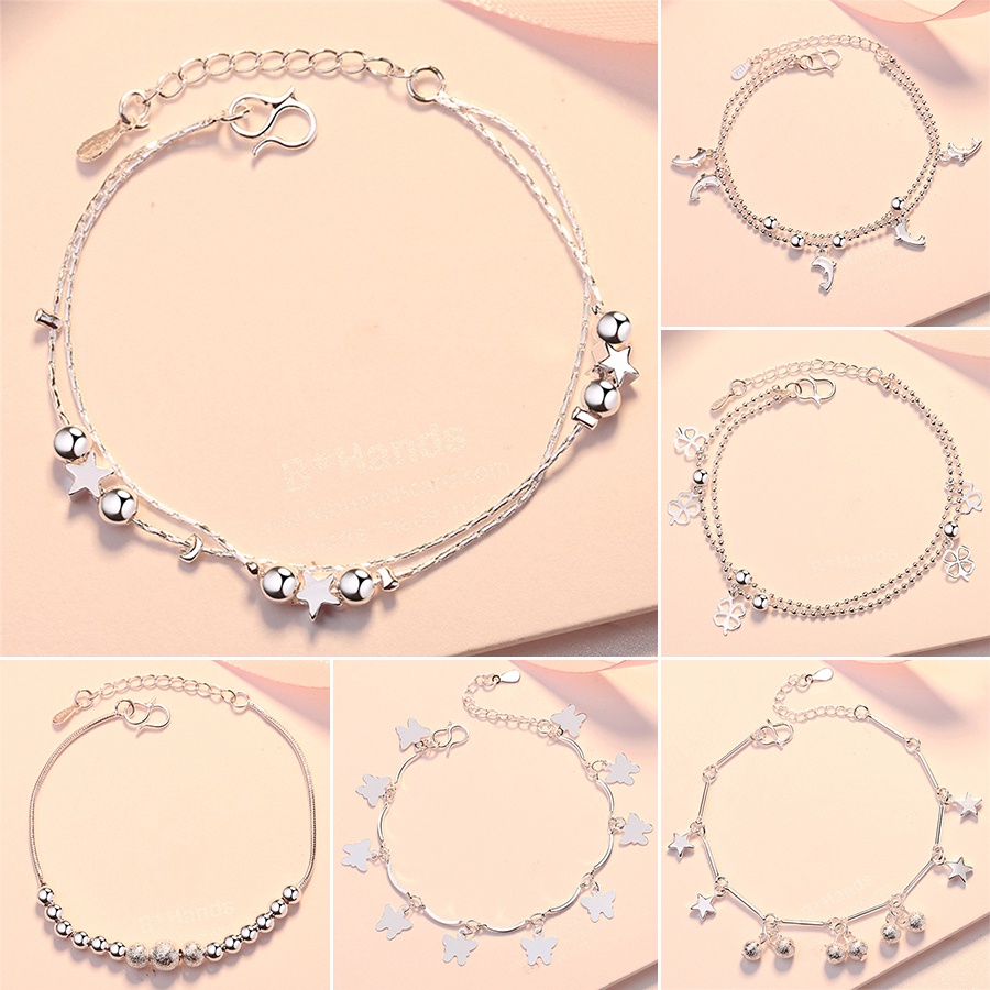 S925 silver Korean fashion double star women bracelet clover lucky gift jewelry