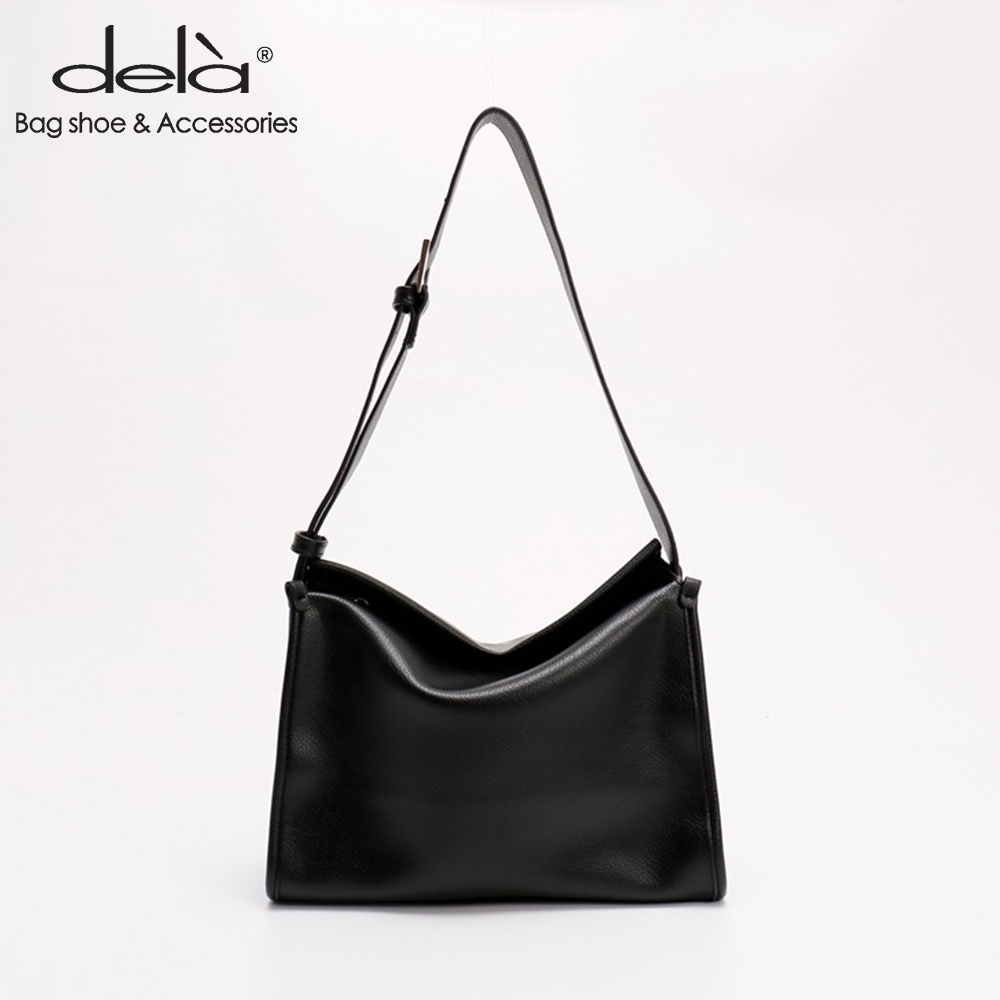 Dela Wide Shoulder Strap Messenger Bag Women Soft Leather Shoulder Bag