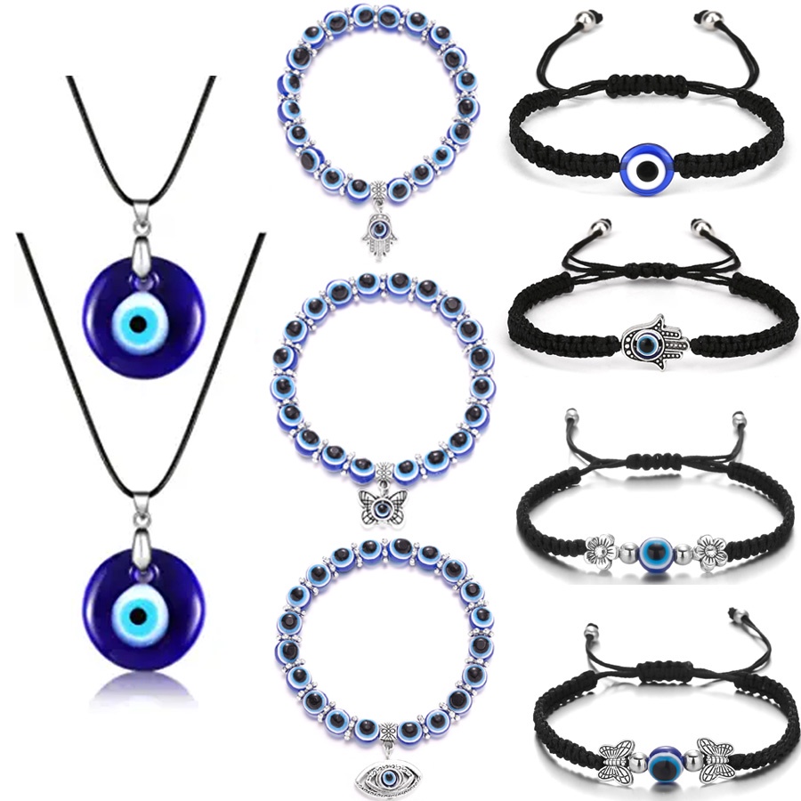 Lucky Necklace Turkish Blue Eye Pendant Devil's Eye Bracelet Amulet Kabbalah Protection for Women Girl Jewelry Wholesale