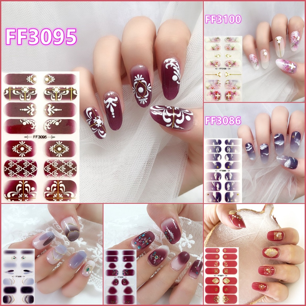 14pcs/set FF Series Cartoon Cute Girl Manicure Sticker Patch Waterproof Korean 3D Three-Dimensional Multiple logo Influencer Star Same Style Manicure with Diamond Stickers Female Fake Nail Stickers Full Stickers Baking-Free Female Patch Three-Dimensional