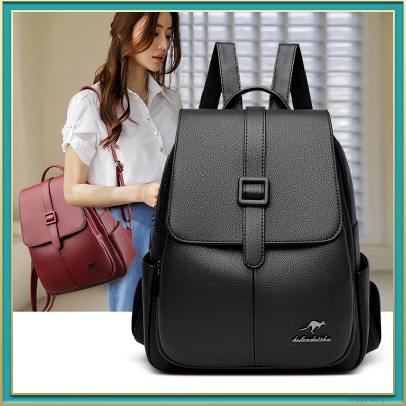 leather backpack women 2023 new style Large capacity waterproof black bag school fashion travel small backpack for women