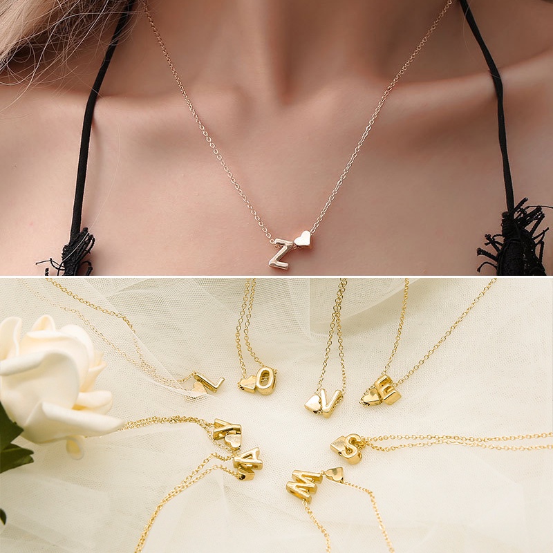 Korean Fashion 14k 26 Letter Pendant Peach Heart Letter Men's and Women's Necklace Collar Chain Necklace Gift Jewelry