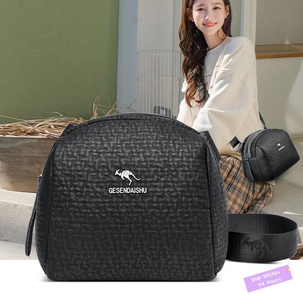 【kanggaru】 beg galas belakang perempuan Spring 2023 new bubble skin kangaroo shell bag middle-aged and elderly cross-body women's bag large capacity small round bag wide shoulde