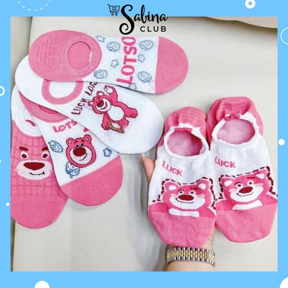 Set of 5 Pairs of Comedy Socks with Pink Strawberry Bear Pattern Super Hot Korean Style ngocphanminhkhoi