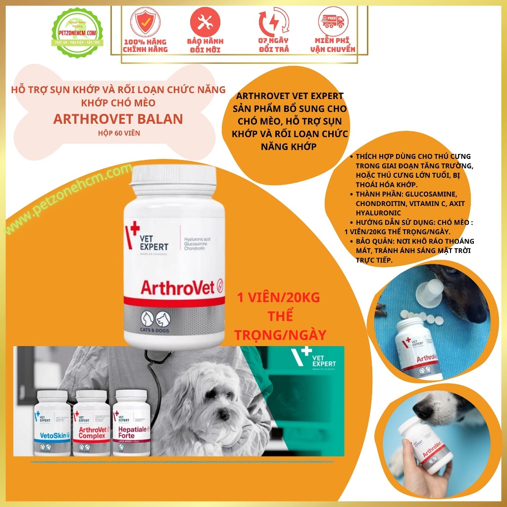 1 ArthroVet VET EXPERT Tablet Supplementary Product For Dogs And Cats, Support Joint Cartilage And Dysfunction Of Vial Joint 60 Tablets