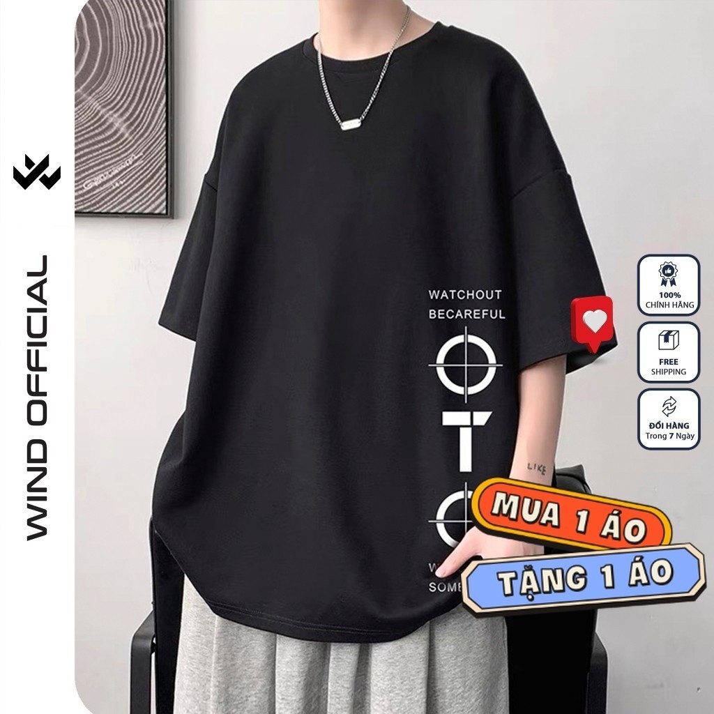 WIND unisex loose-form short-sleeved t-shirt WATCHING 100% cotton oversize ulzzang fashion for men and women