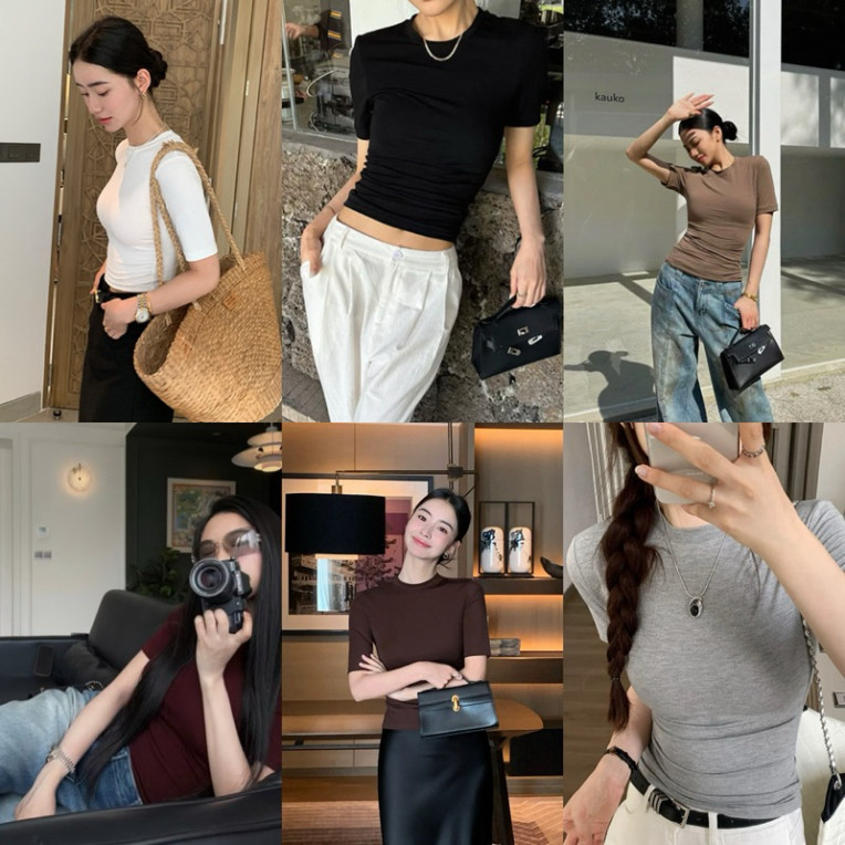 Smooth stretch cotton round neck t-shirt with short sleeves MA208