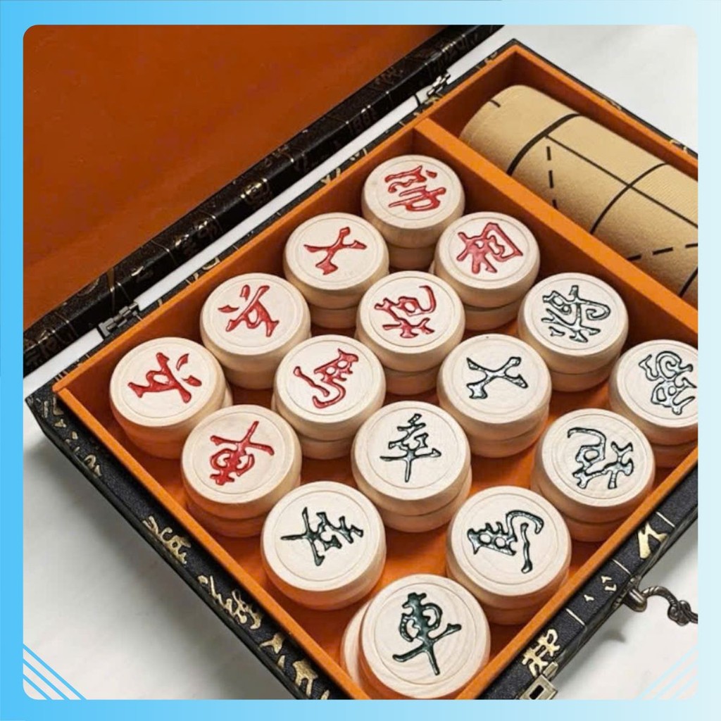 Combo Engraved Solid Wood Chess Piece Box with Pu Leather Chessboard - Intellectual GiftPiece [BD/HDa]