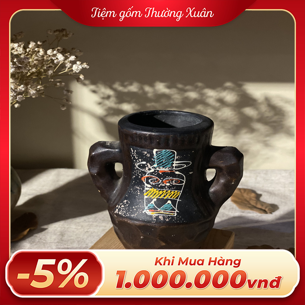 Japanese decorative wooden vase with abstract motifs