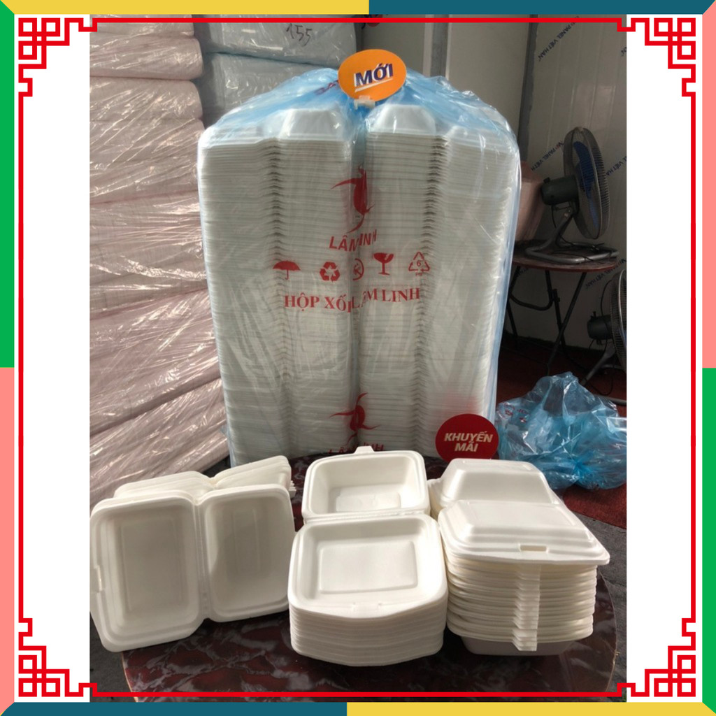 Combo of 20-40-80 rectangular foam boxes with 1 compartment for sticky rice, rice, pho noodles, half roast duck box
