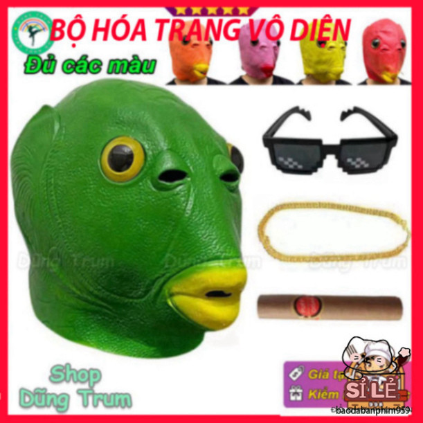 Green fun fish head mask, Halloween disguise silicone, unique and colorful frog troll mask.