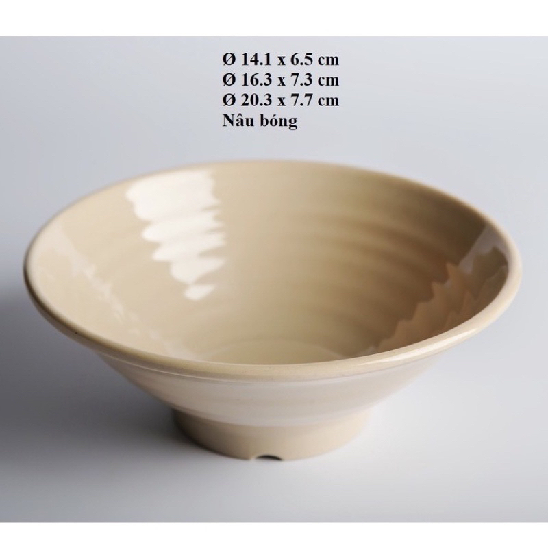 Melamine plastic bowls for vermicelli, pho, and tea in Brown and black colors of all sizes