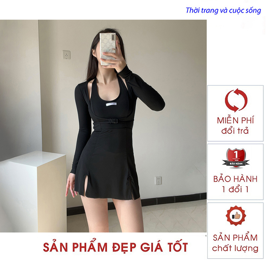 Women's one-piece swimsuit with skirt shape, women's two-piece swimsuit in soft stretch fabric, high-end fashion BD0031