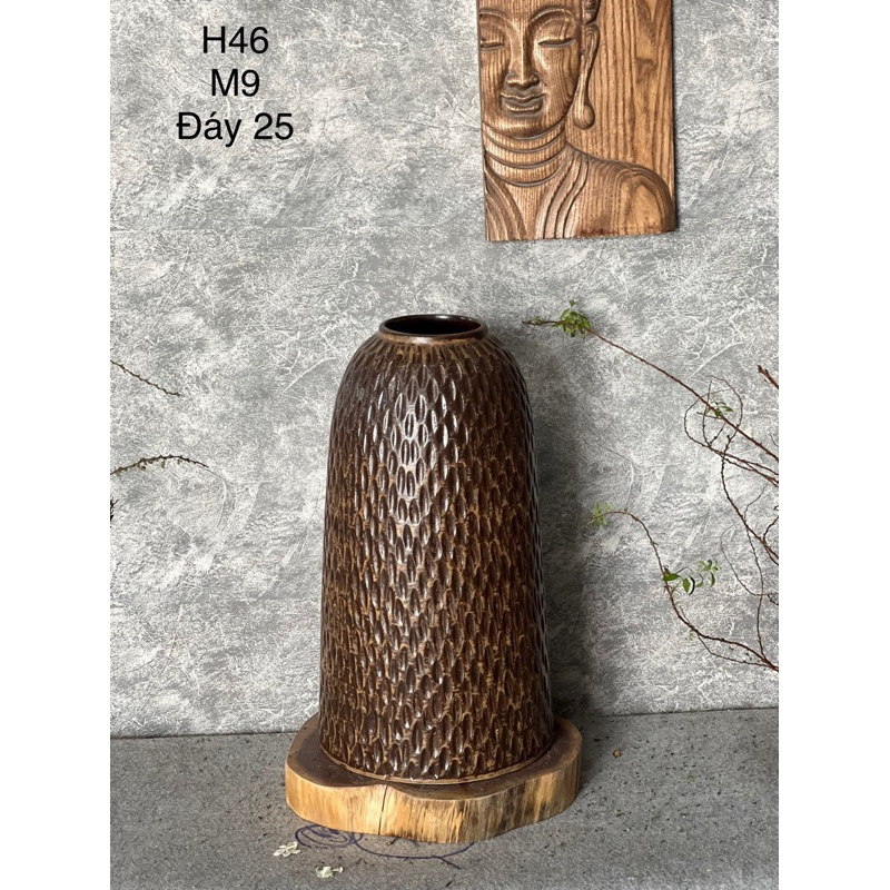 Honeycomb bell flower vase - H46cm slim shape, rustic enamel. Bat Trang ceramics.