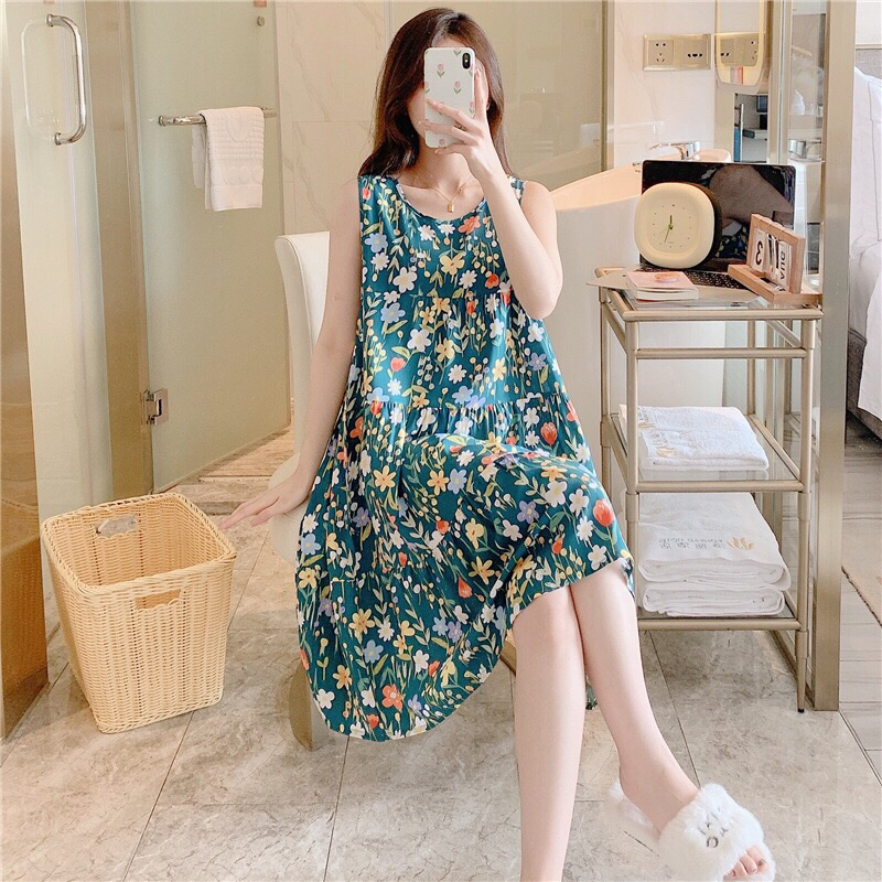 Nightdresses, Home Dresses, Maternity Dresses Sleeveless, Comfortable Wide Flared A-Line Shape, Soft and Cool Silk Linen Material, Freesize 45-80kg