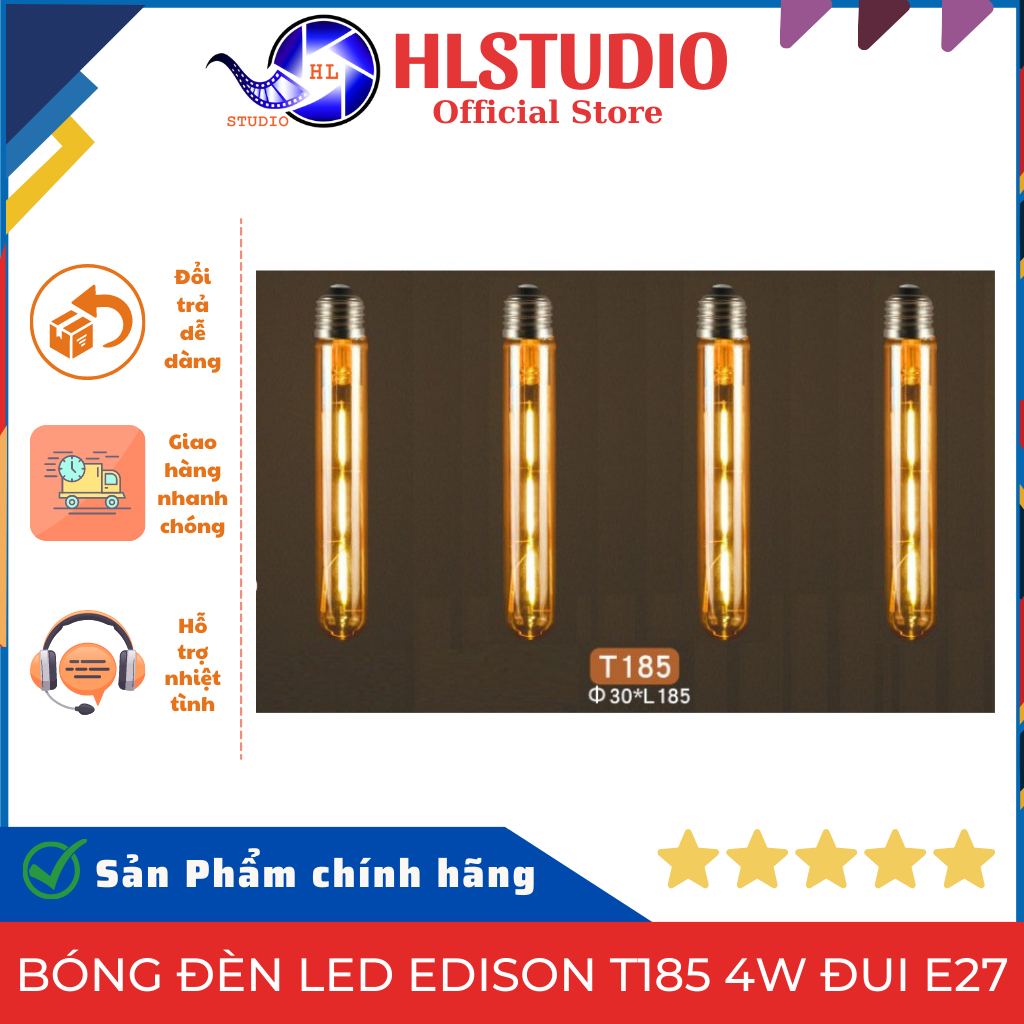 Edison T185 4W Led light bulb with E27 HL Studio socket