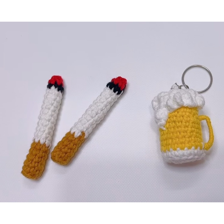Handmade wool drunk-free beer glass keychain
