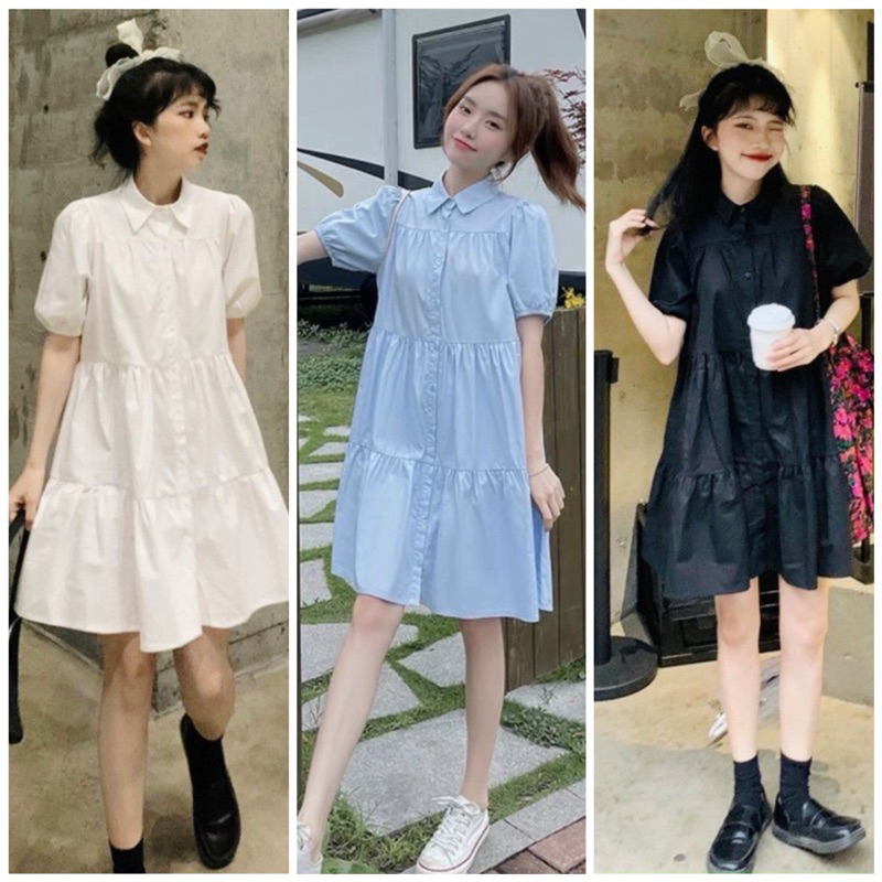 Xuongvnxk 7-color shirt collar babydoll dress (with real pictures)